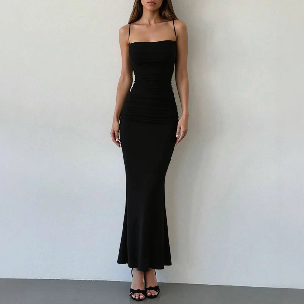 Maxi Dress – Elegant Spaghetti Strap Summer Wedding Guest Outfit — alternative angle