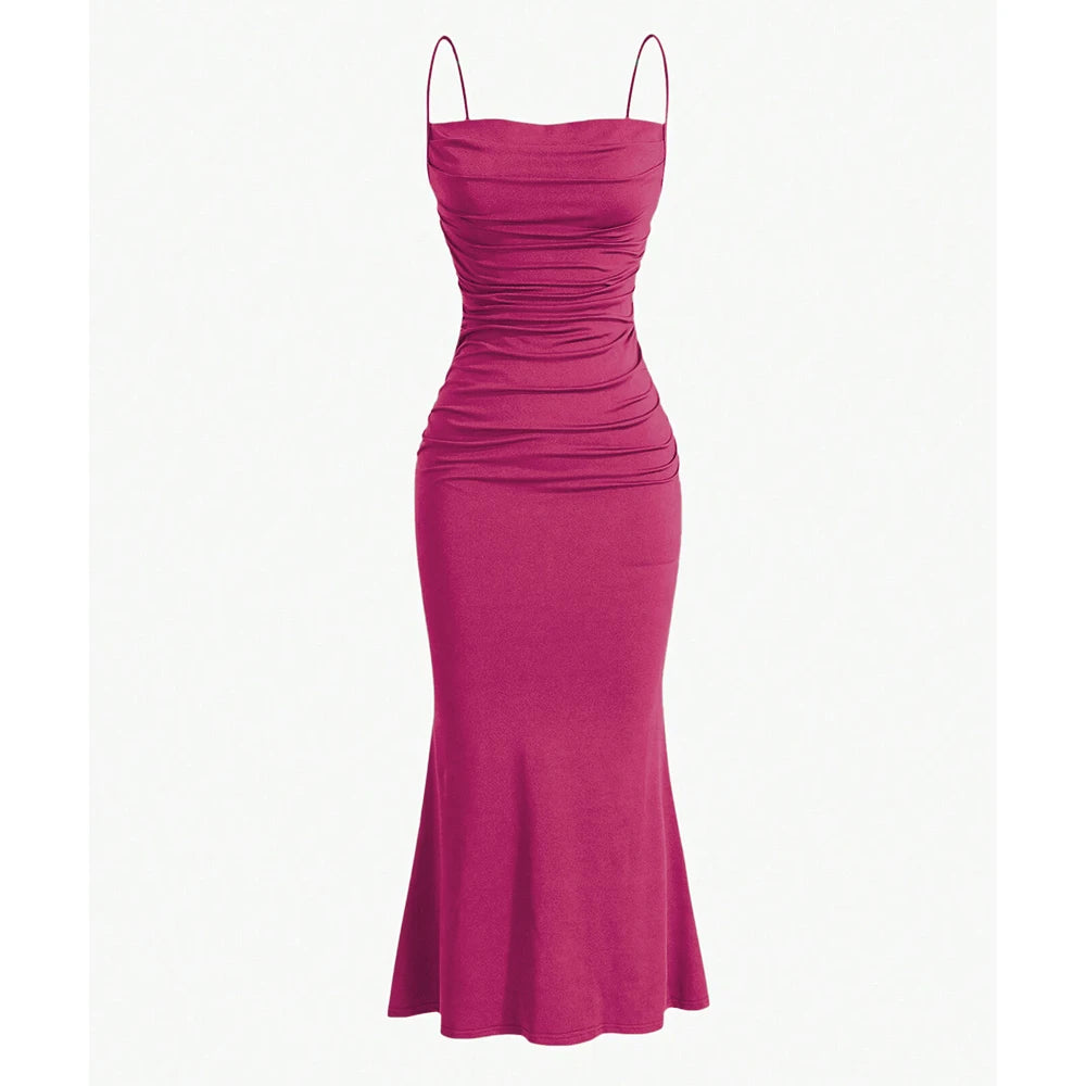 Maxi Dress – Elegant Spaghetti Strap Summer Wedding Guest Outfit — back close-up