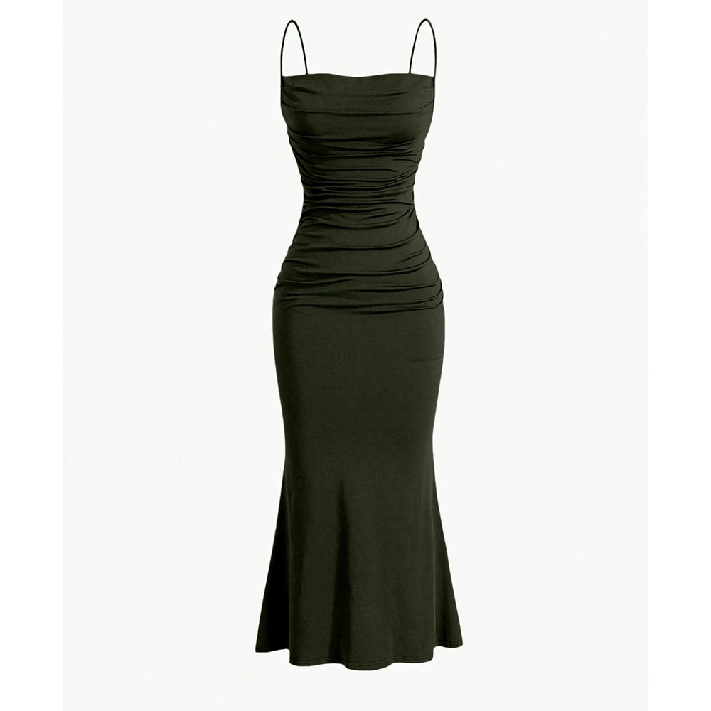 Maxi Dress – Elegant Spaghetti Strap Summer Wedding Guest Outfit — fabric detail