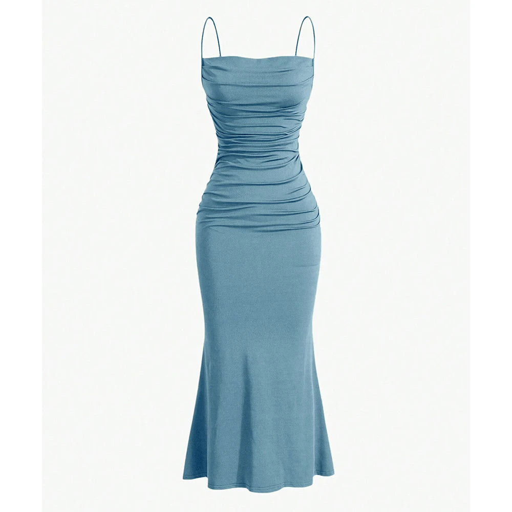 Maxi Dress – Elegant Spaghetti Strap Summer Wedding Guest Outfit — front close-up