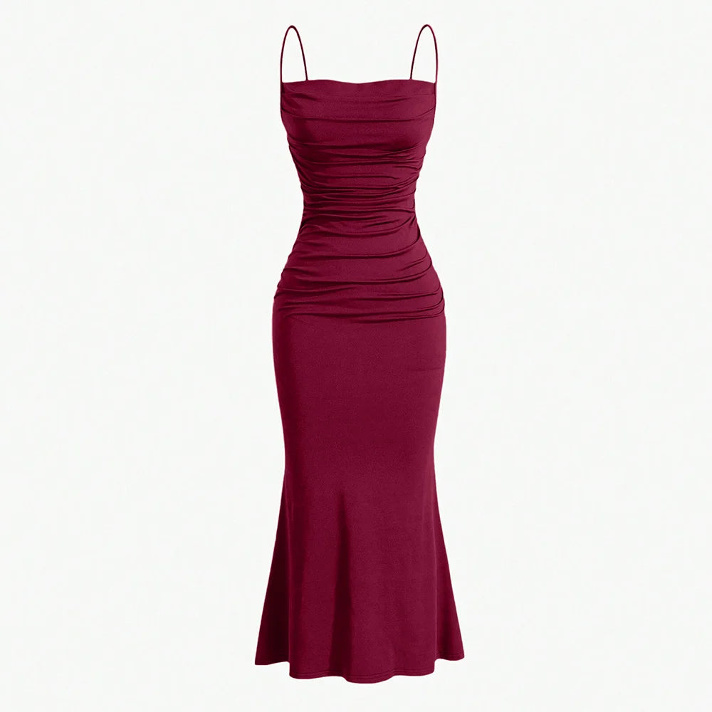 Maxi Dress – Elegant Spaghetti Strap Summer Wedding Guest Outfit — model wearing