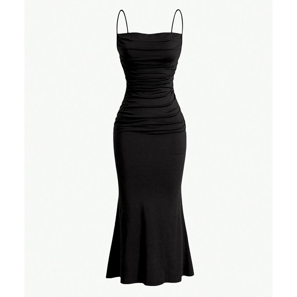 Maxi Dress – Elegant Spaghetti Strap Summer Wedding Guest Outfit — side detail