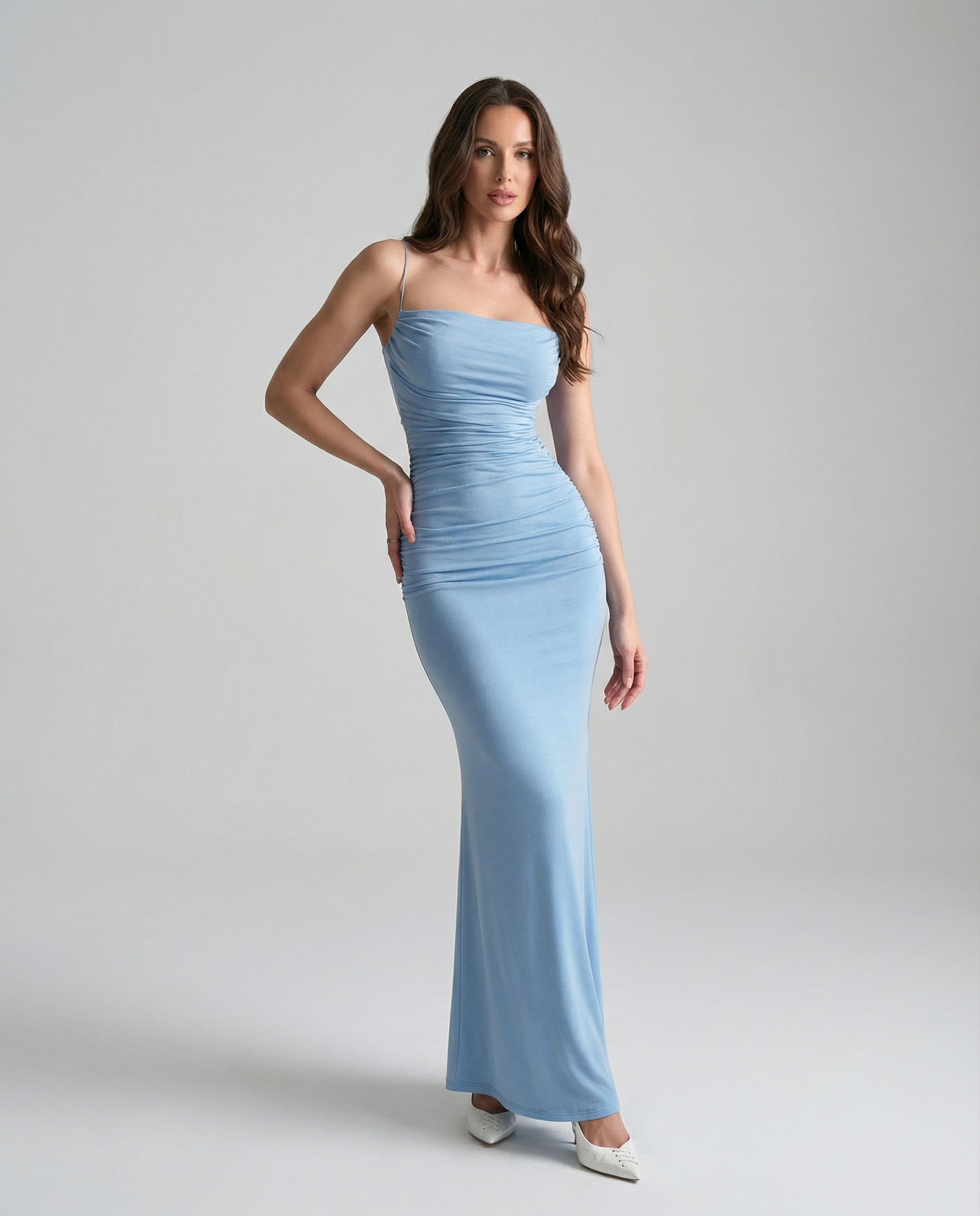 Maxi Dress – Elegant Spaghetti Strap Summer Wedding Guest Outfit — side view