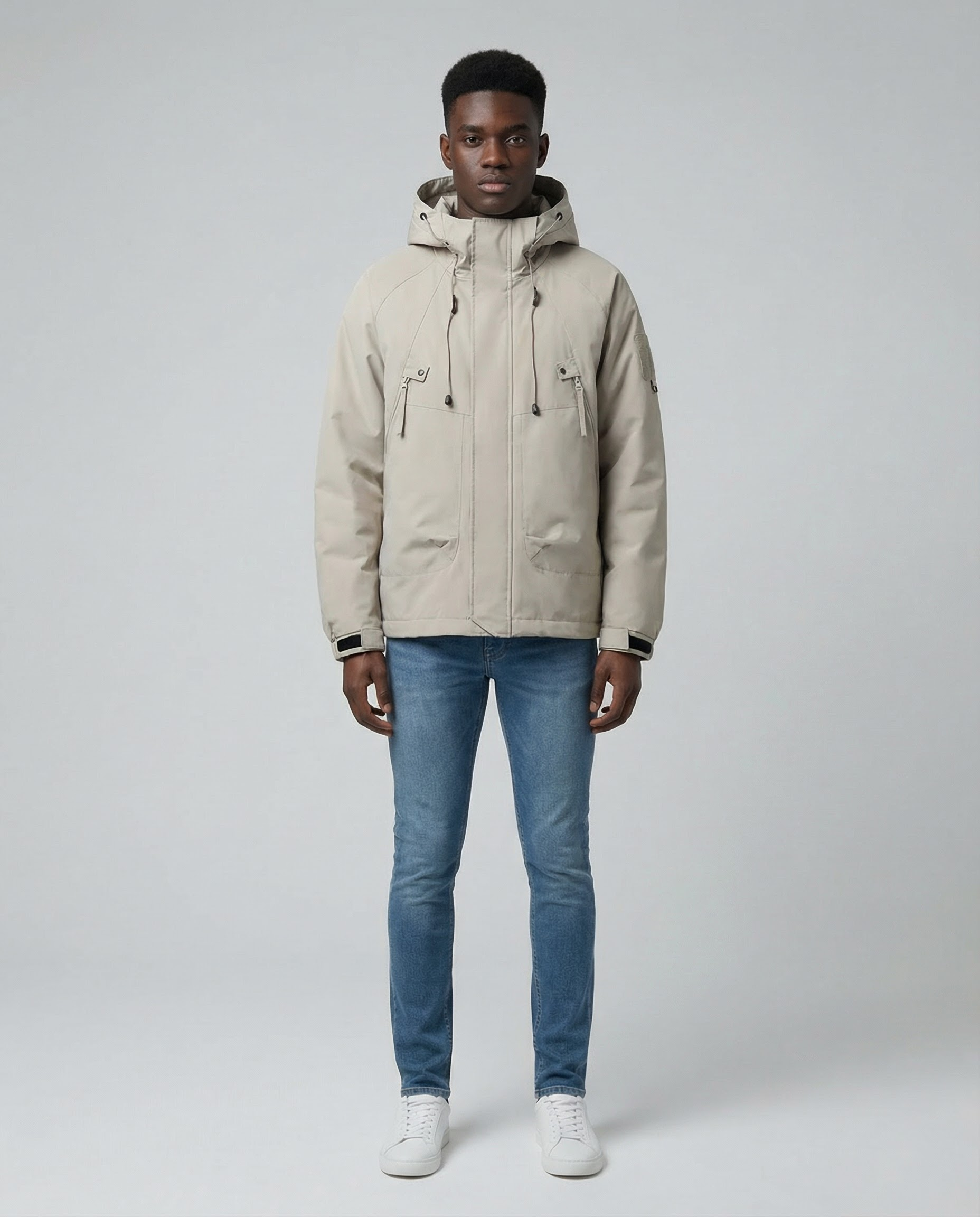 Men's Lightweight Waterproof Spring Jacket with Hood – Urban Fit — detail view