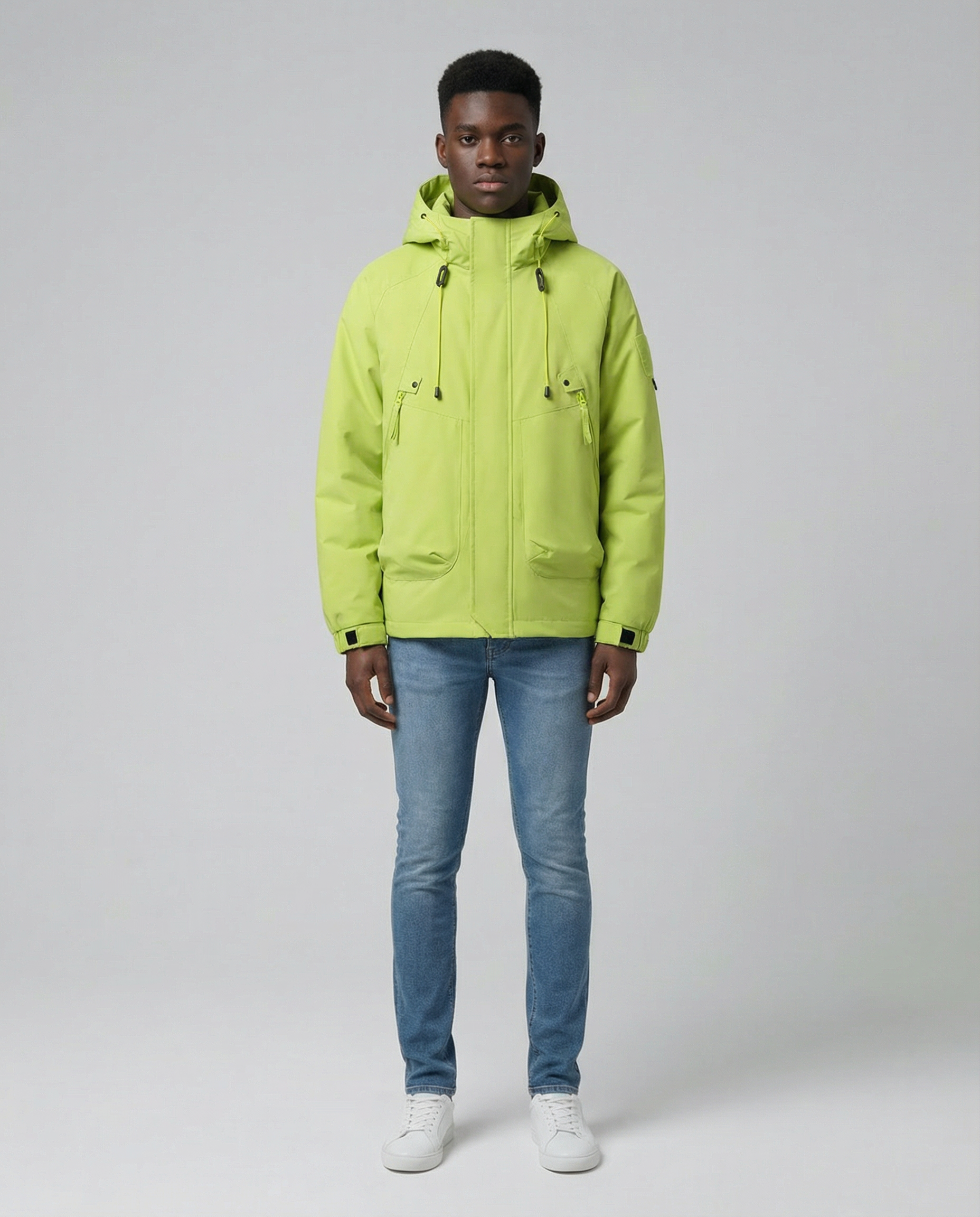 Men's Lightweight Waterproof Spring Jacket with Hood – Urban Fit — model wearing