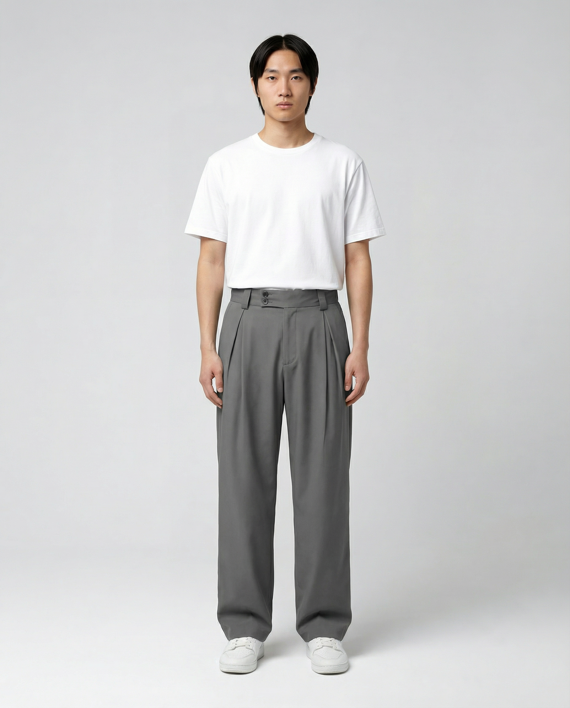 Men's Wide Leg Pleated Trousers – High Waisted Relaxed Fit Tailored Smart Casual Pants — detail view