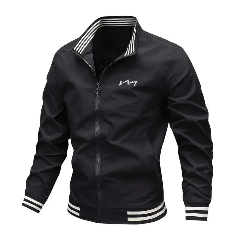 Men's Black Jacket – Full Zip Design for Stylish Spring & Fall Wear — close-up