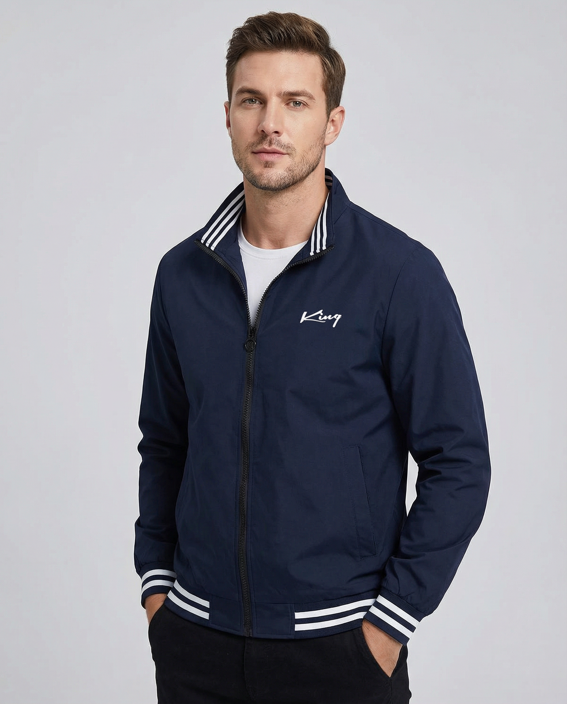 Men's Black Jacket – Full Zip Design for Stylish Spring & Fall Wear — side view