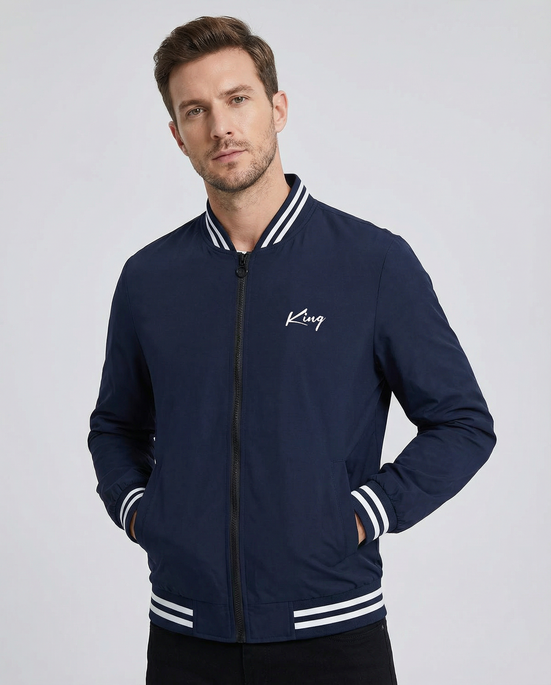 Men's Black Jacket – Full Zip Design for Stylish Spring & Fall Wear