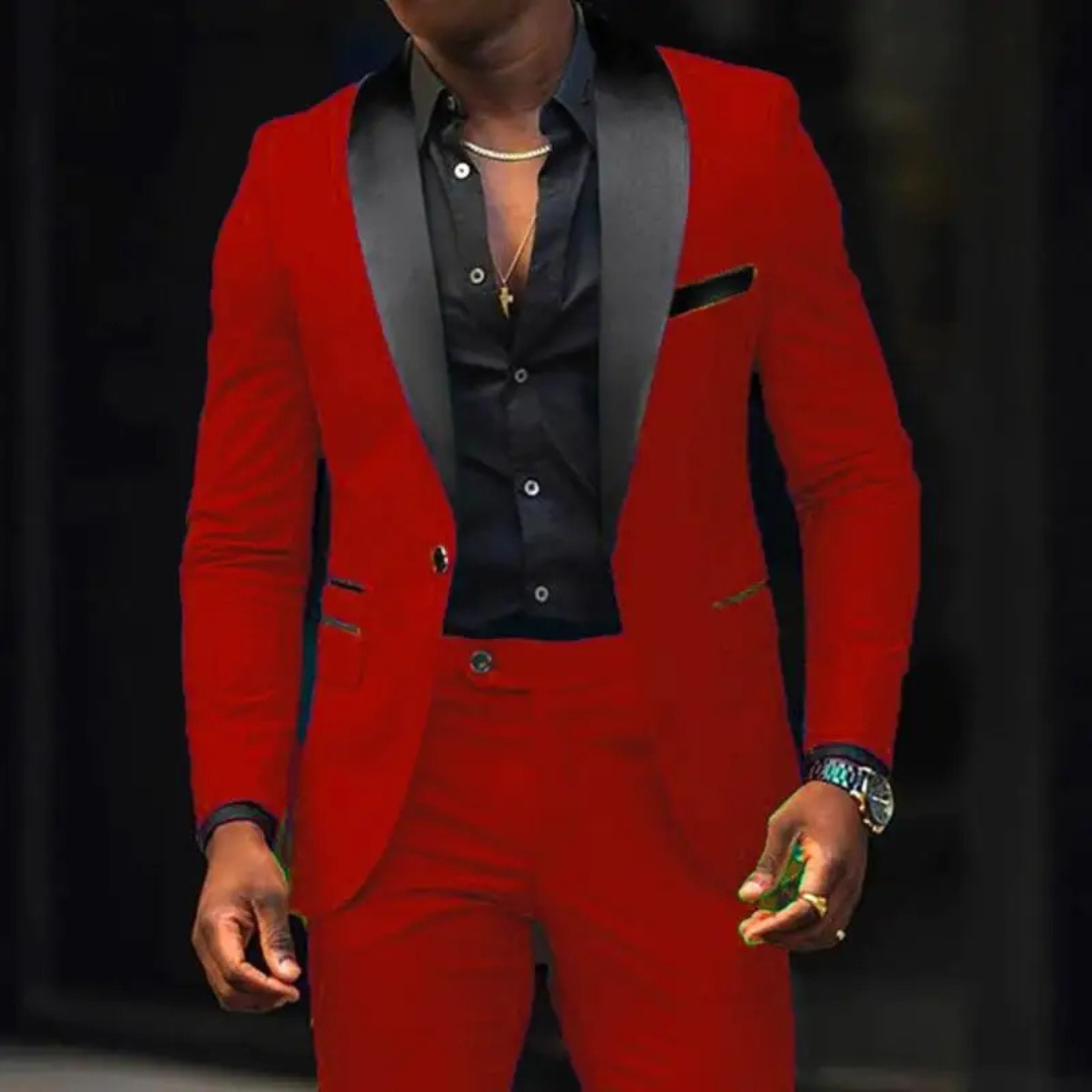 Men's Blazer and Trousers Set - Shawl Lapel with Contrast Colour — alternative angle