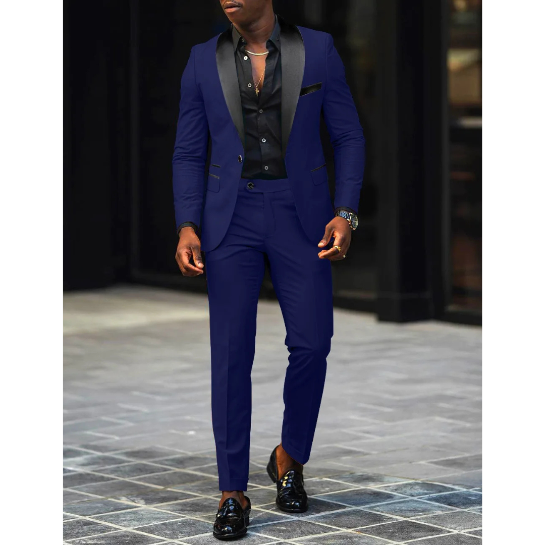 Men's Blazer and Trousers Set - Shawl Lapel with Contrast Colour — back close-up