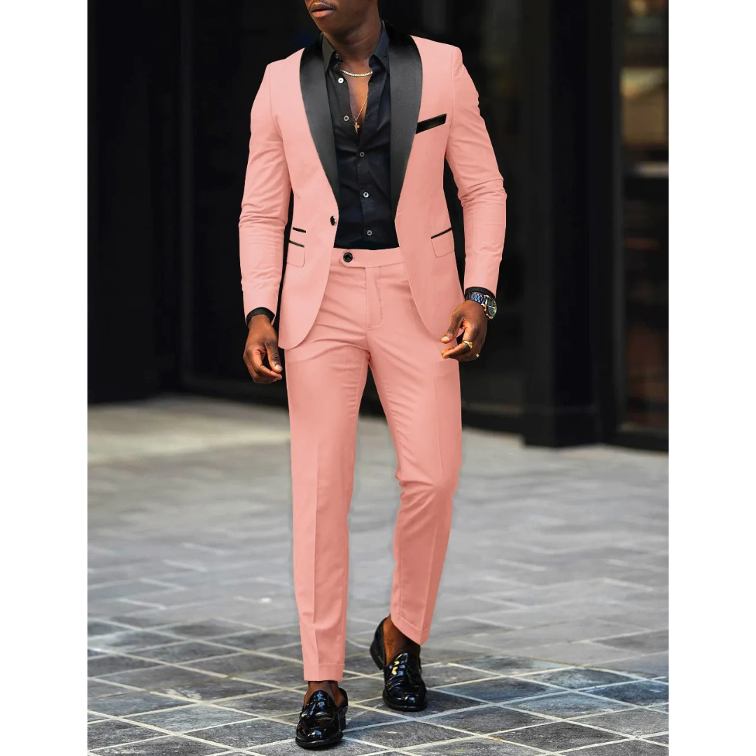Men's Blazer and Trousers Set - Shawl Lapel with Contrast Colour — back view
