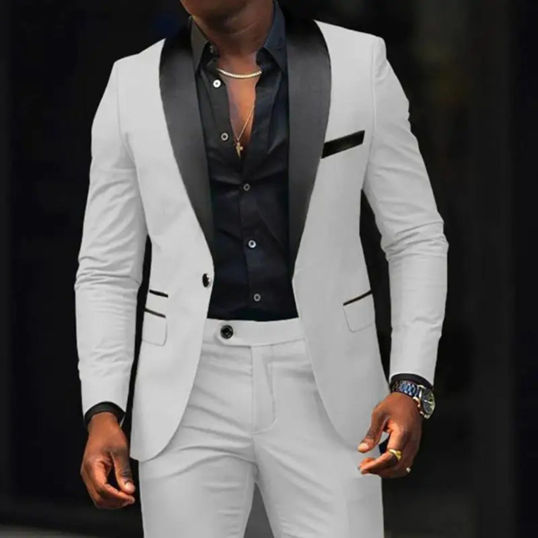 Men's Blazer and Trousers Set - Shawl Lapel with Contrast Colour — close-up