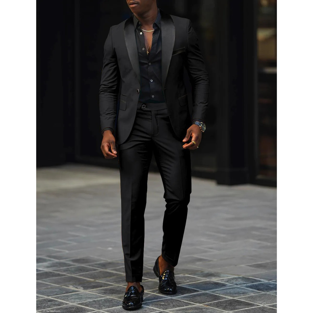 Men's Blazer and Trousers Set - Shawl Lapel with Contrast Colour — detail view