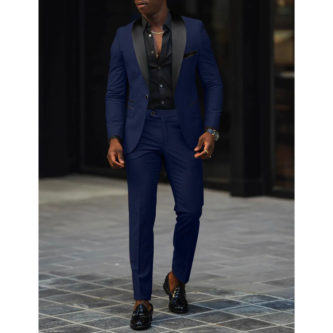 Men's Blazer and Trousers Set - Shawl Lapel with Contrast Colour — fabric detail