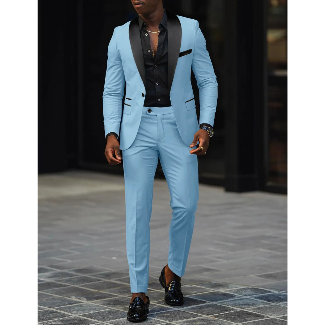 Men's Blazer and Trousers Set - Shawl Lapel with Contrast Colour — fit overview