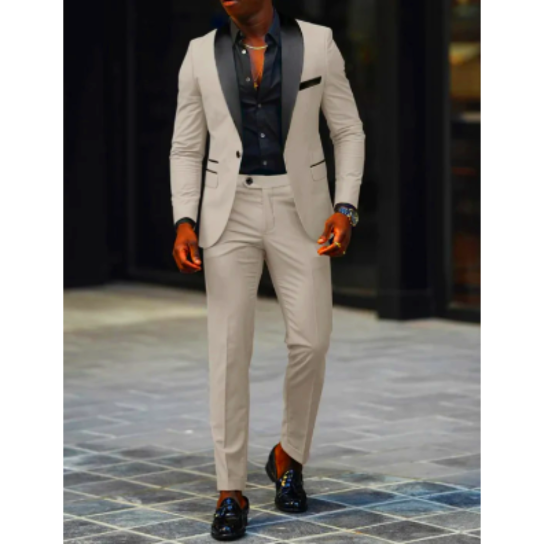 Men's Blazer and Trousers Set - Shawl Lapel with Contrast Colour — front close-up