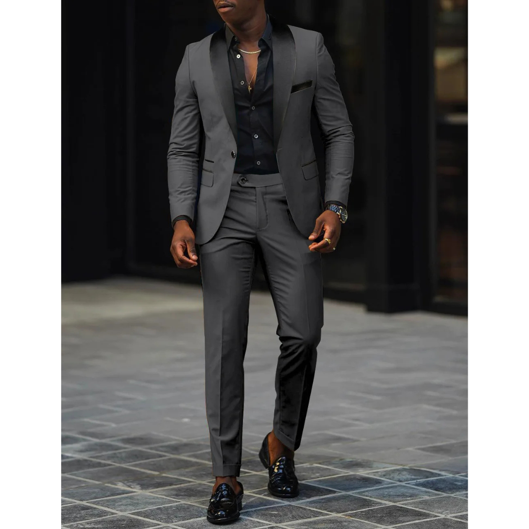 Men's Blazer and Trousers Set - Shawl Lapel with Contrast Colour — model wearing