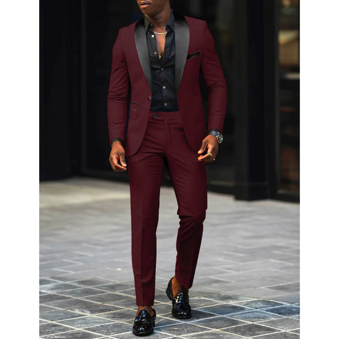 Men's Blazer and Trousers Set - Shawl Lapel with Contrast Colour — side view