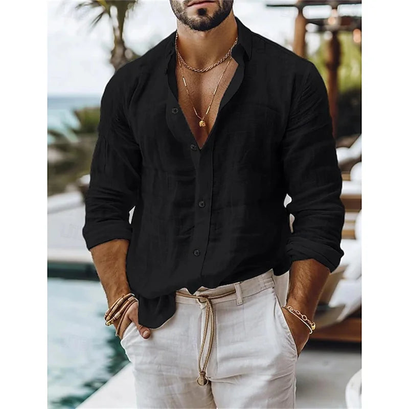 Men's Blue Casual Shirt – Breathable Cotton-Linen Blend for Summer Comfort — alternative angle
