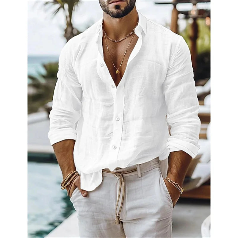 Men's Blue Casual Shirt – Breathable Cotton-Linen Blend for Summer Comfort — styling detail