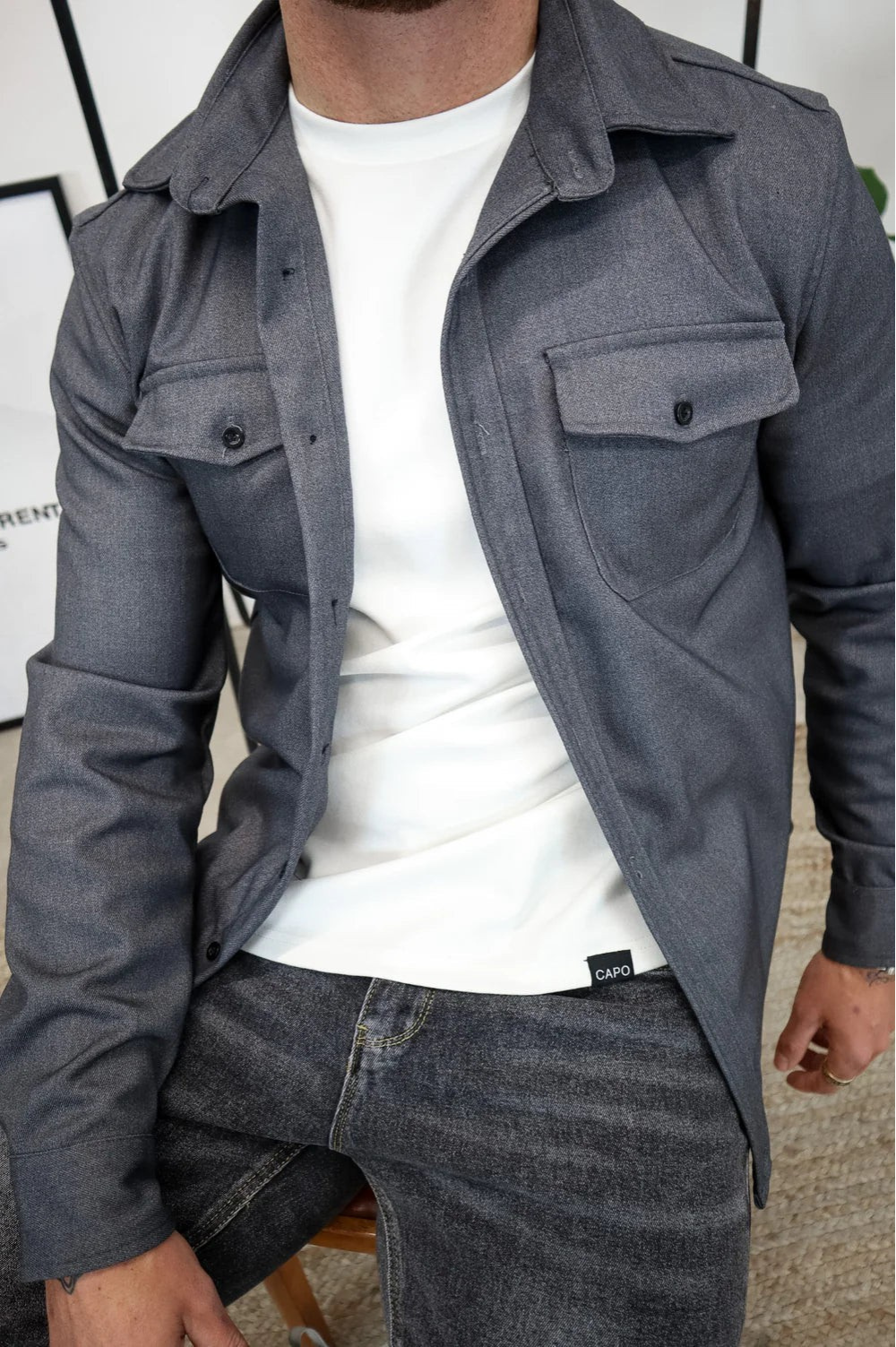 Men's Button-Up Overshirt Shacket with Chest Pocket