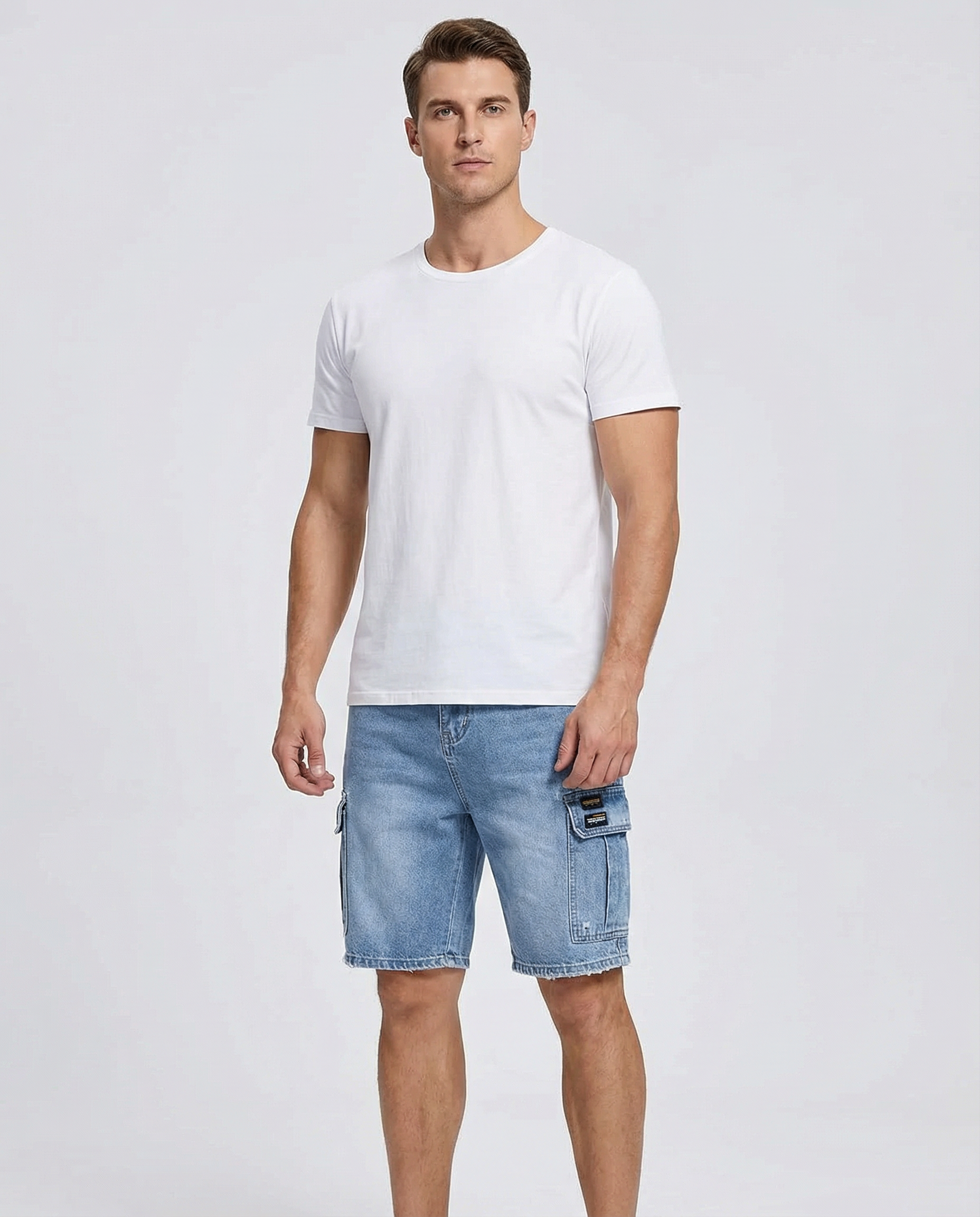 Men's Cargo Denim Shorts – Comfortable Multi-Pocket Design for Summer — back view