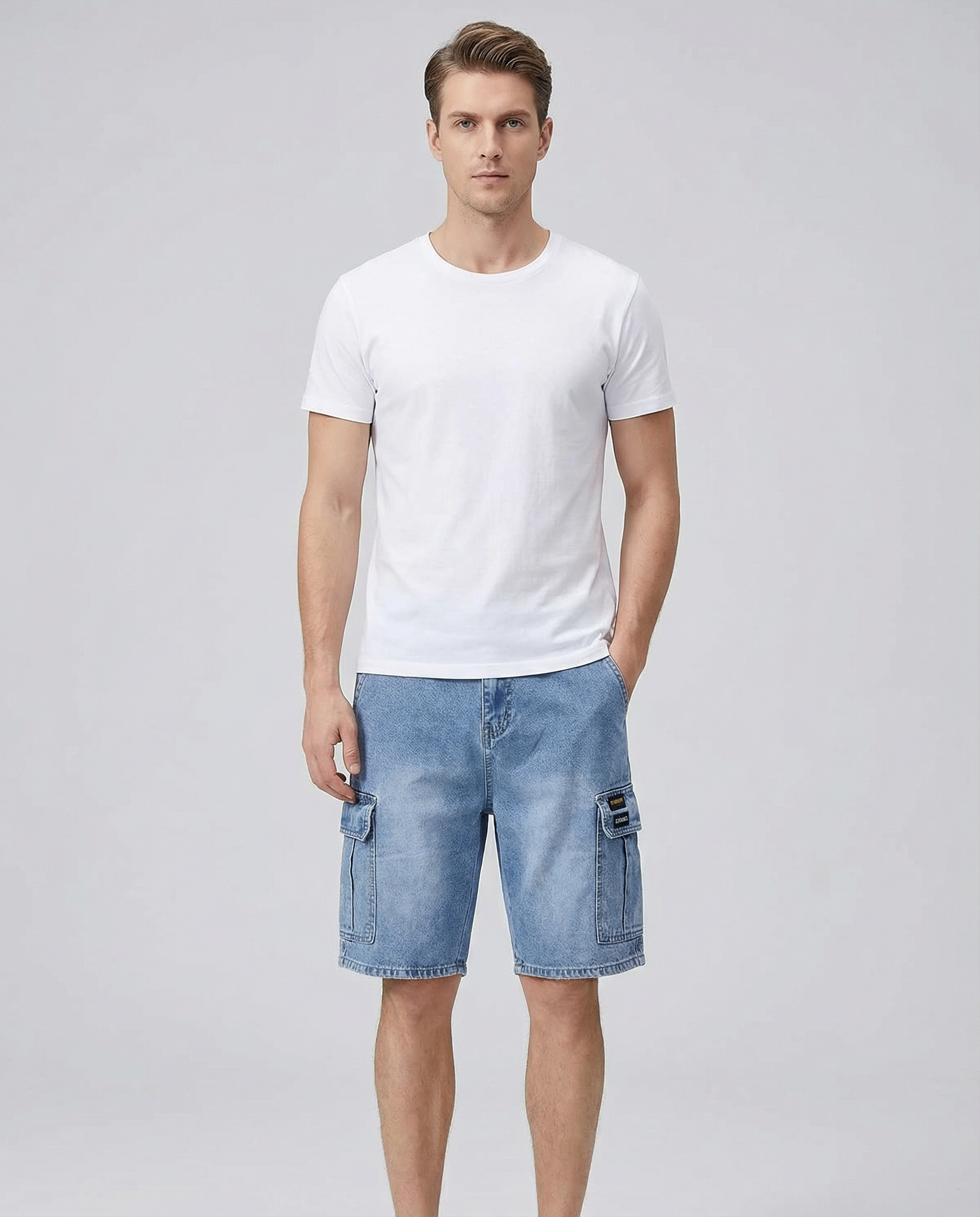 Men's Cargo Denim Shorts – Comfortable Multi-Pocket Design for Summer — detail view