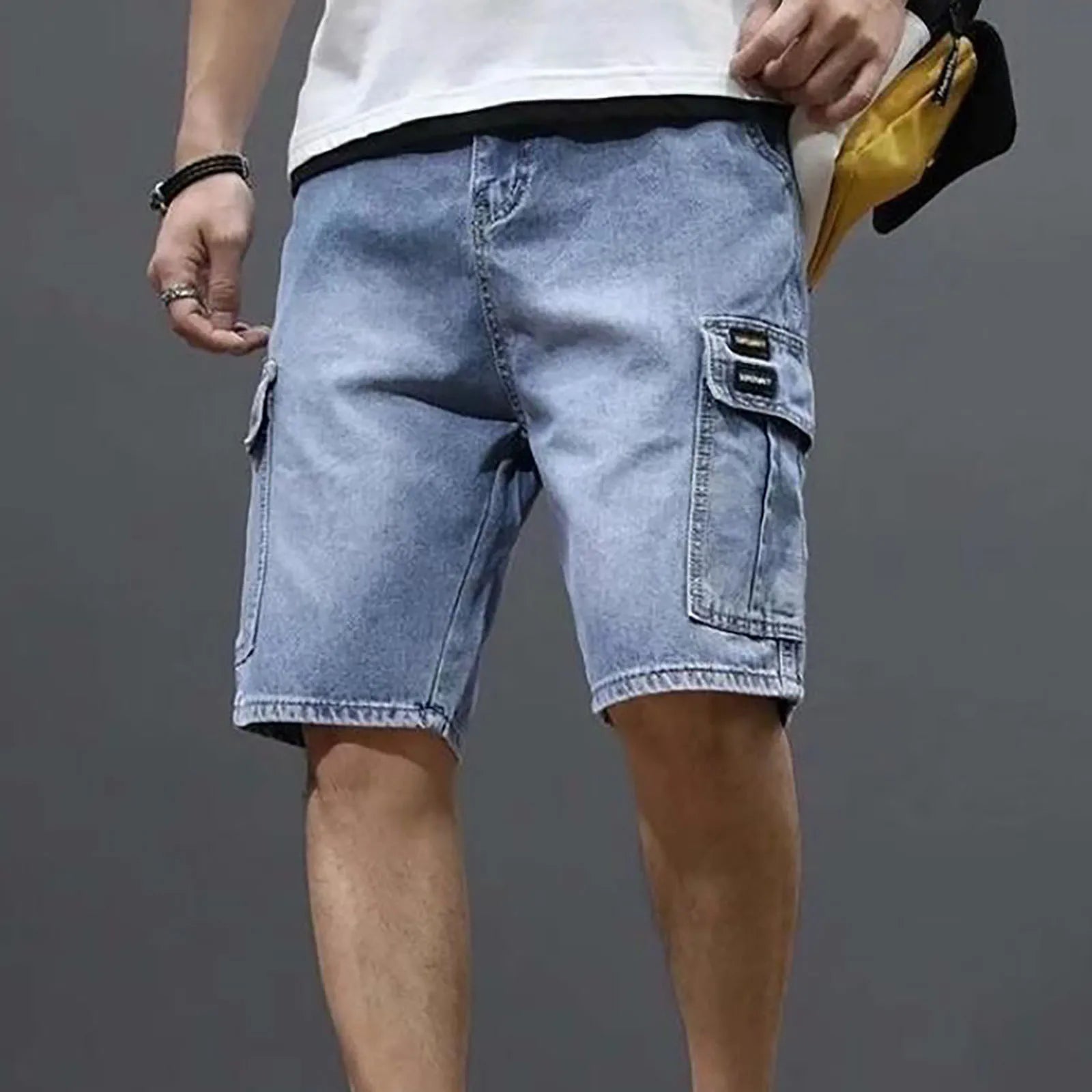 Men's Cargo Denim Shorts – Comfortable Multi-Pocket Design for Summer — model wearing