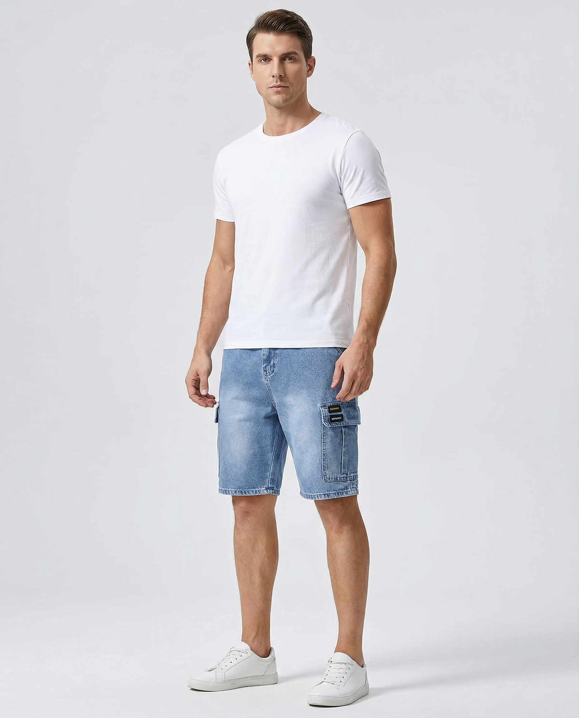 Men's Cargo Denim Shorts – Comfortable Multi-Pocket Design for Summer — side view