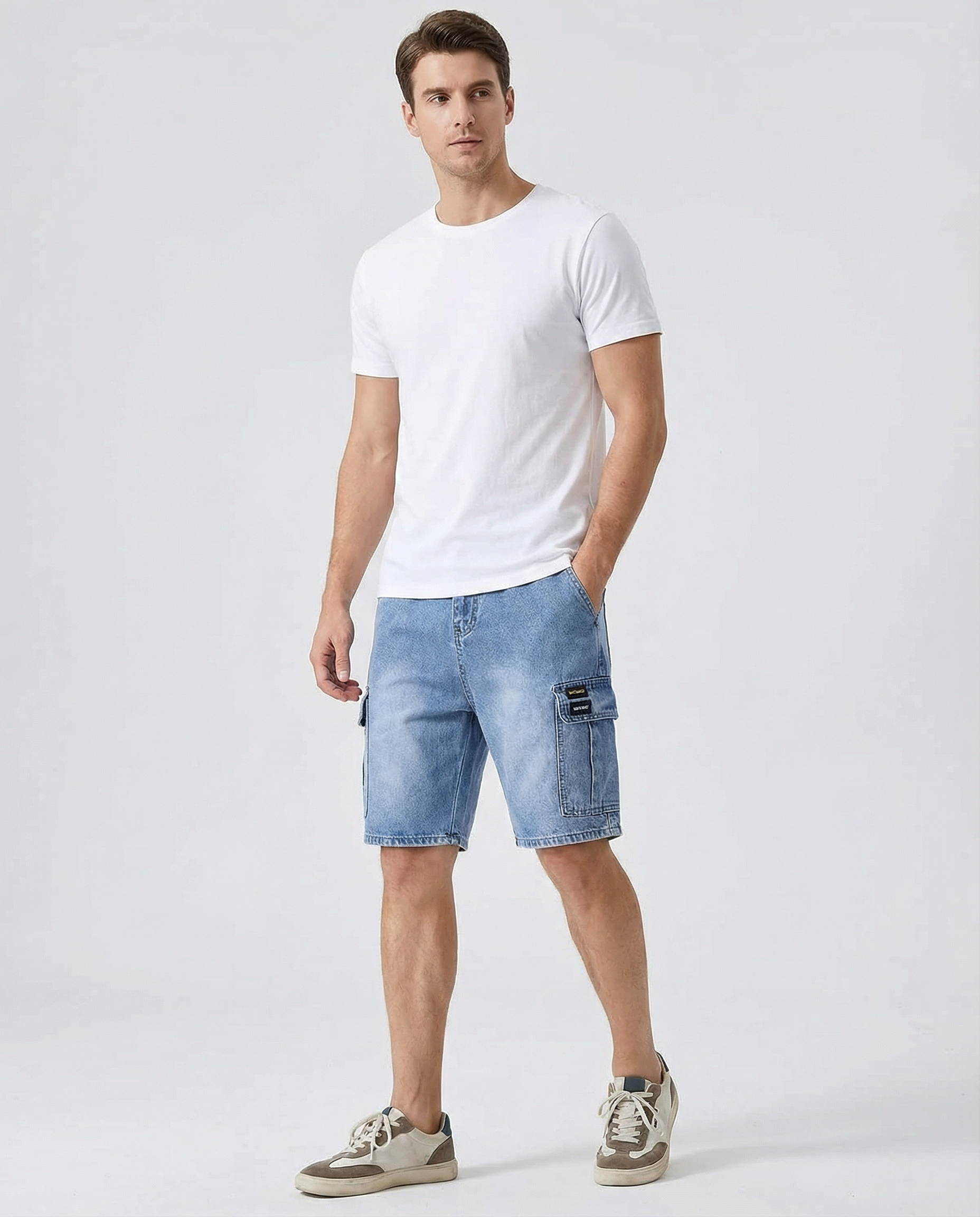 Men's Cargo Denim Shorts – Comfortable Multi-Pocket Design for Summer