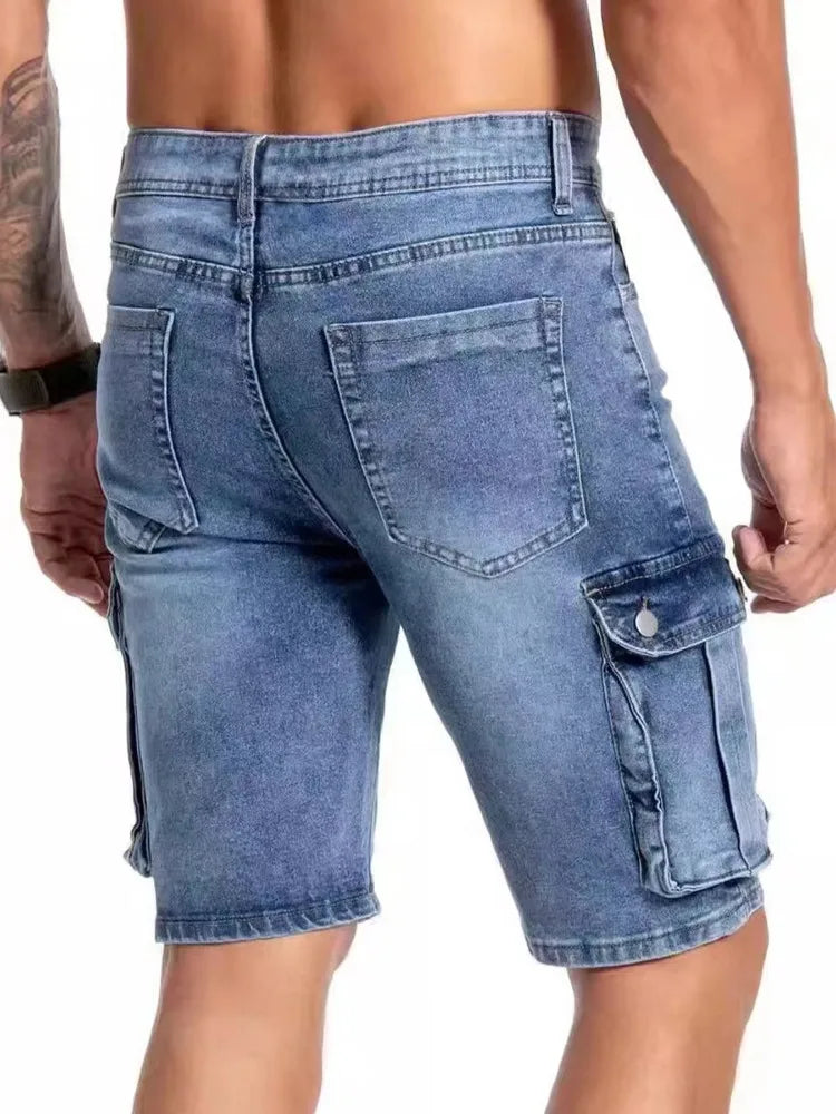 Men's Cargo Denim Shorts – Comfortable Stretch Fit for Casual Summer Outings — back view