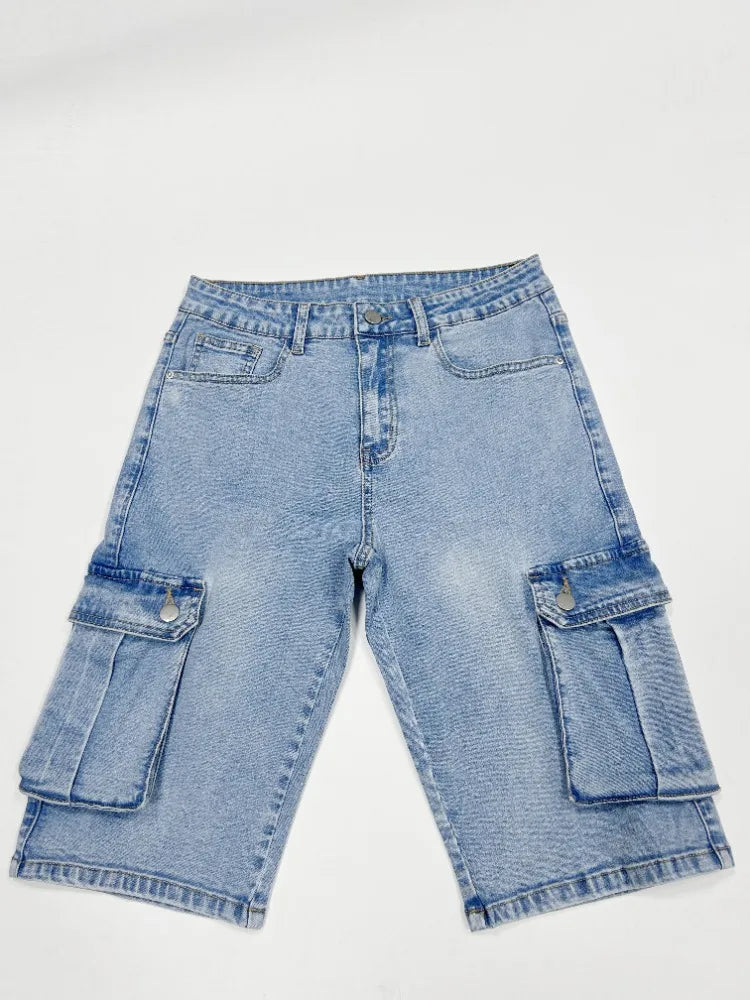 Men's Cargo Denim Shorts – Comfortable Stretch Fit for Casual Summer Outings — close-up
