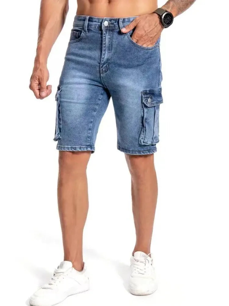 Men's Cargo Denim Shorts – Comfortable Stretch Fit for Casual Summer Outings — detail view