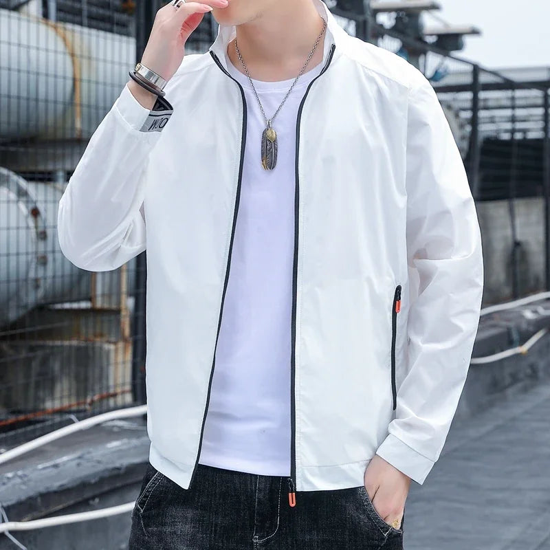 Men's Casual Bomber Jacket – Lightweight Slim Fit for Stylish Street Looks — close-up