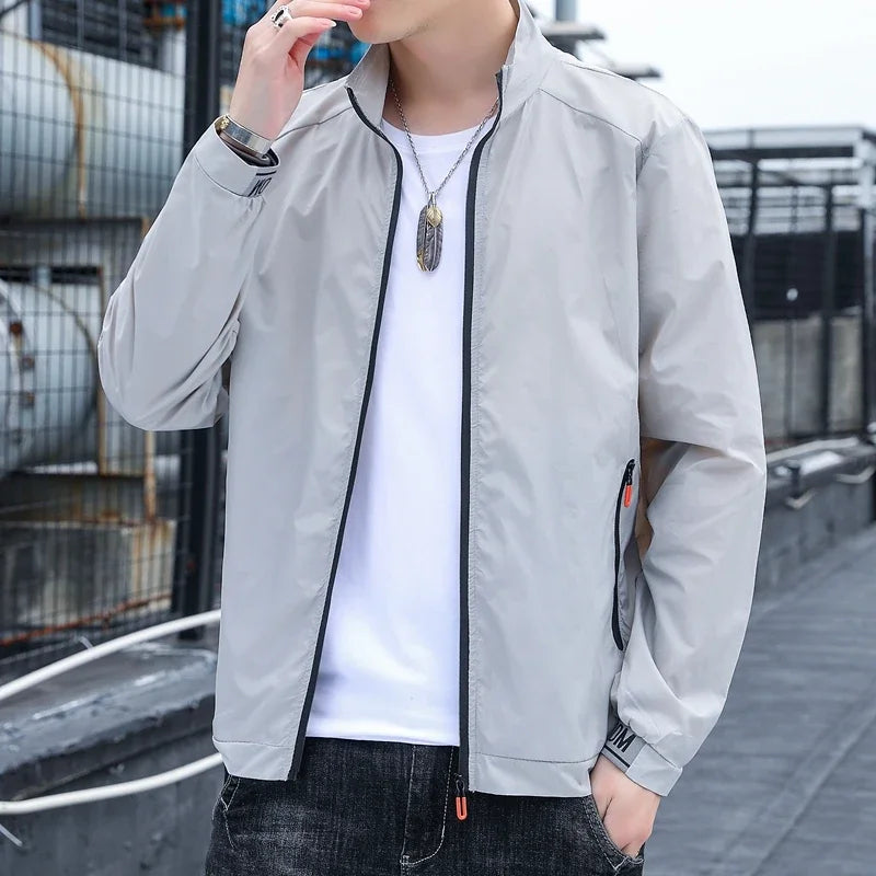 Men's Casual Bomber Jacket – Lightweight Slim Fit for Stylish Street Looks — fabric detail