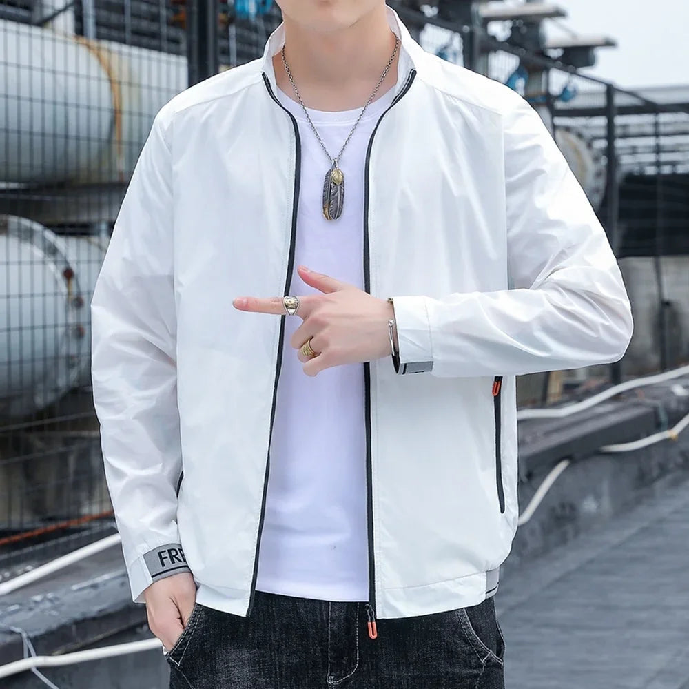 Men's Casual Bomber Jacket – Lightweight Slim Fit for Stylish Street Looks — model wearing