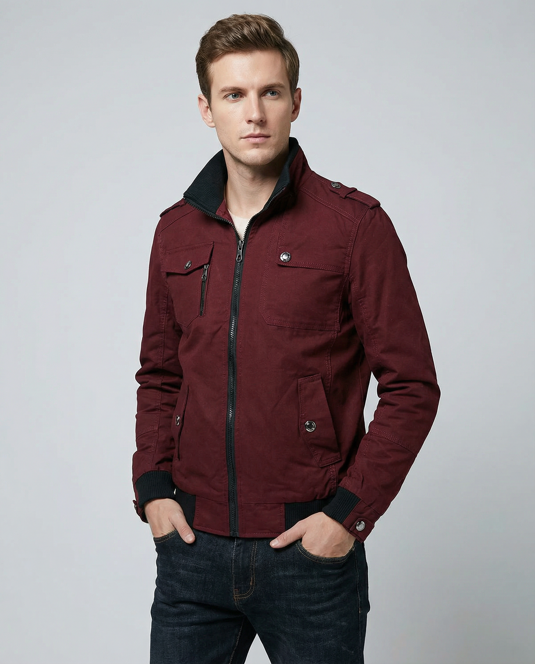 Men's Casual Bomber Jacket – Stylish Slim Fit for Spring & Autumn — back view