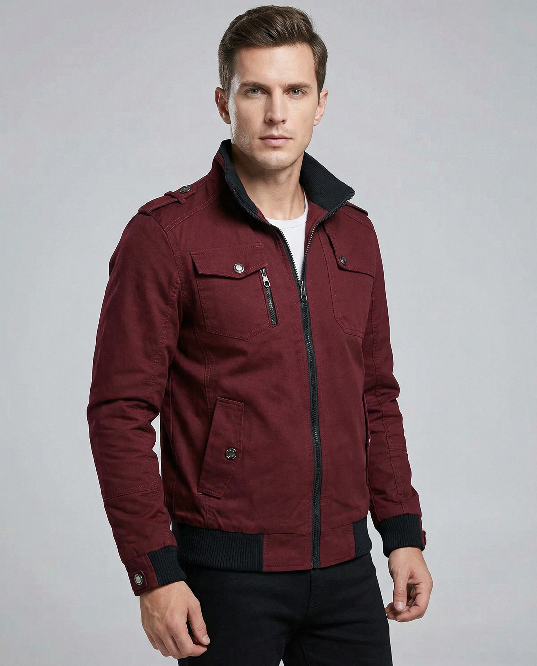 Men's Casual Bomber Jacket – Stylish Slim Fit for Spring & Autumn — detail view