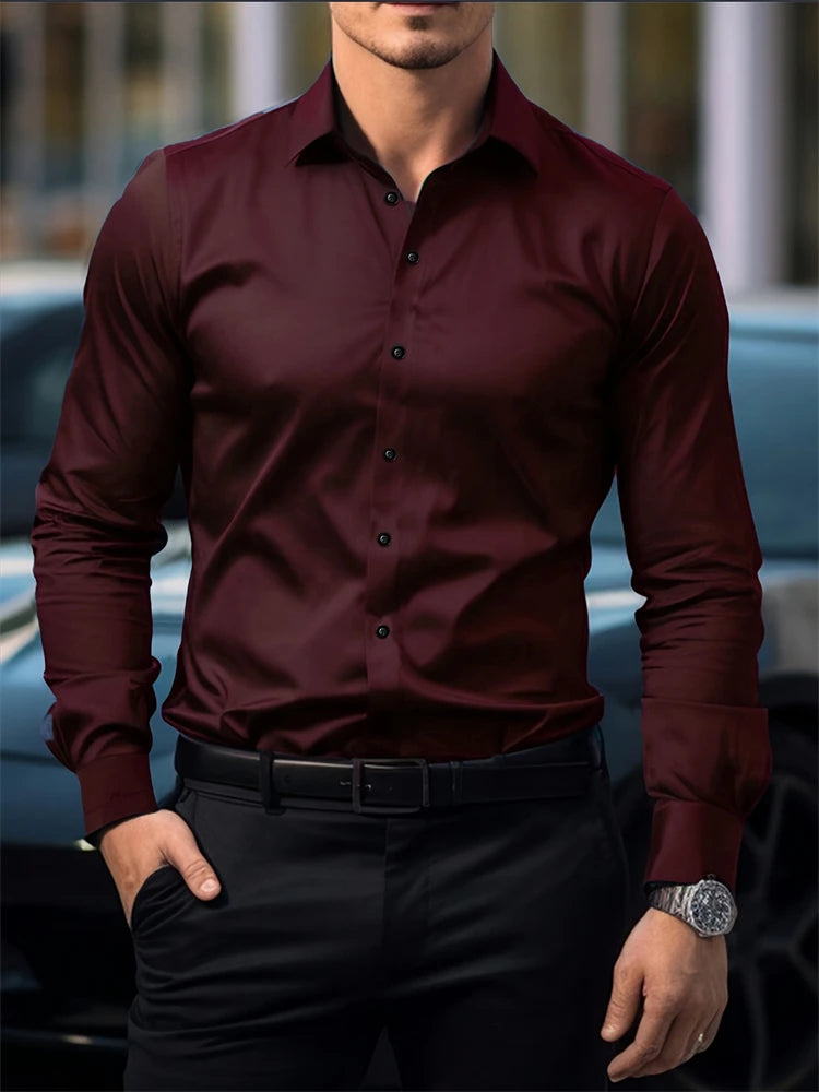 Men's Casual Button Down Shirt – Lightweight Solid Color Long Sleeve Top — detail view