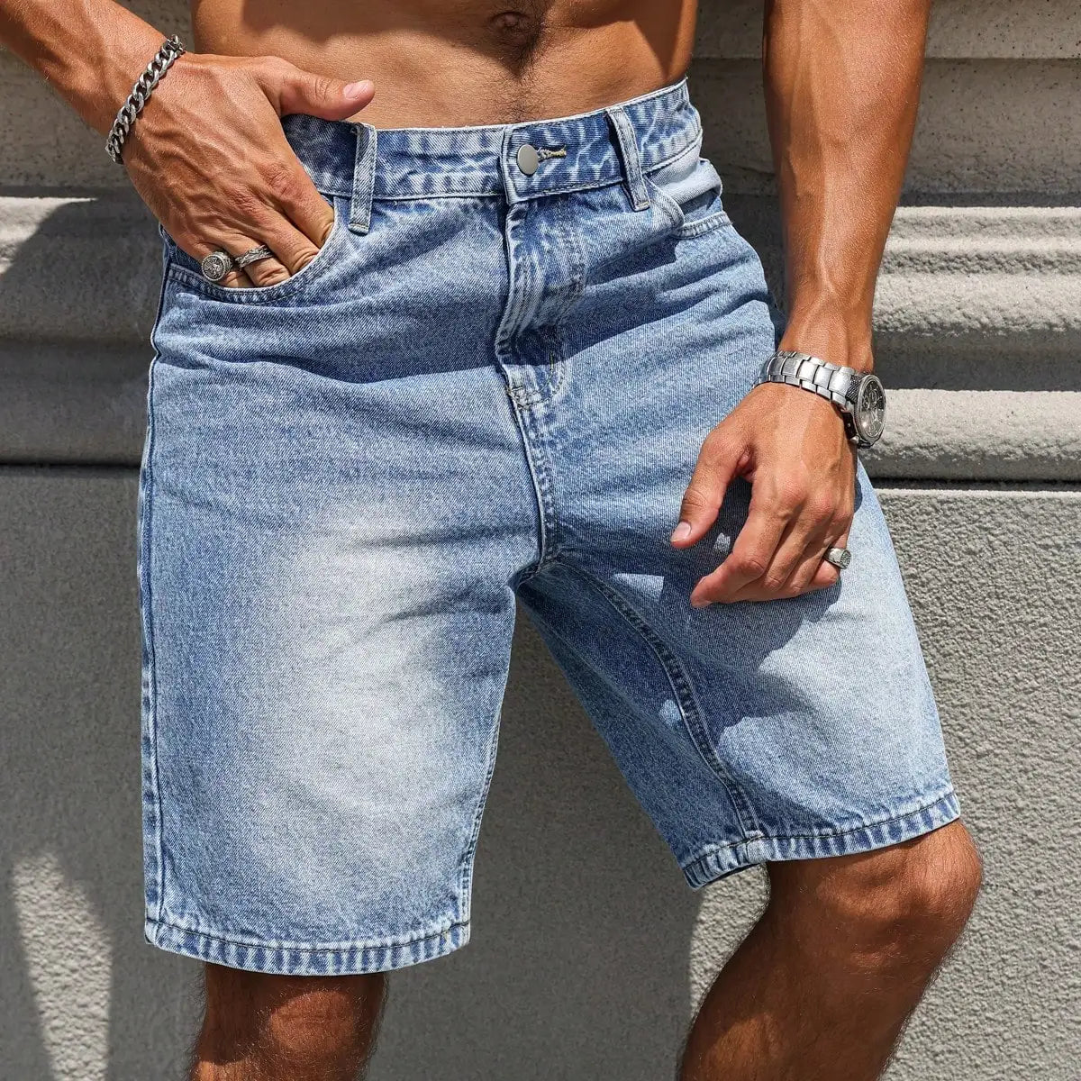 Men's Casual Denim Shorts – Relaxed Fit with Vintage Charm — side view