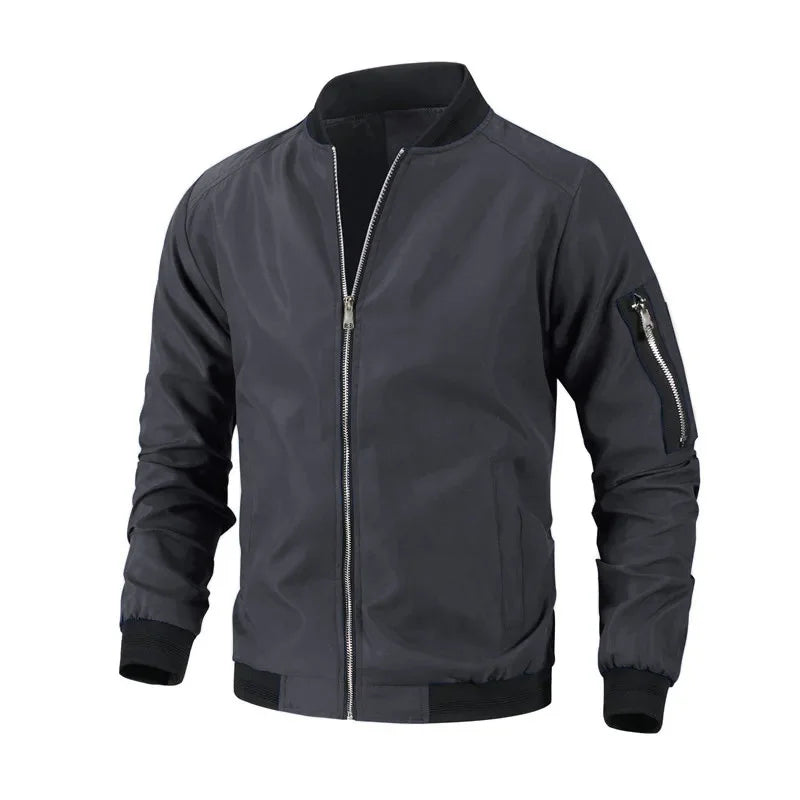 Men's Casual Jacket – Windproof Slim Fit Baseball Coat for Stylish Spring Outings — model wearing
