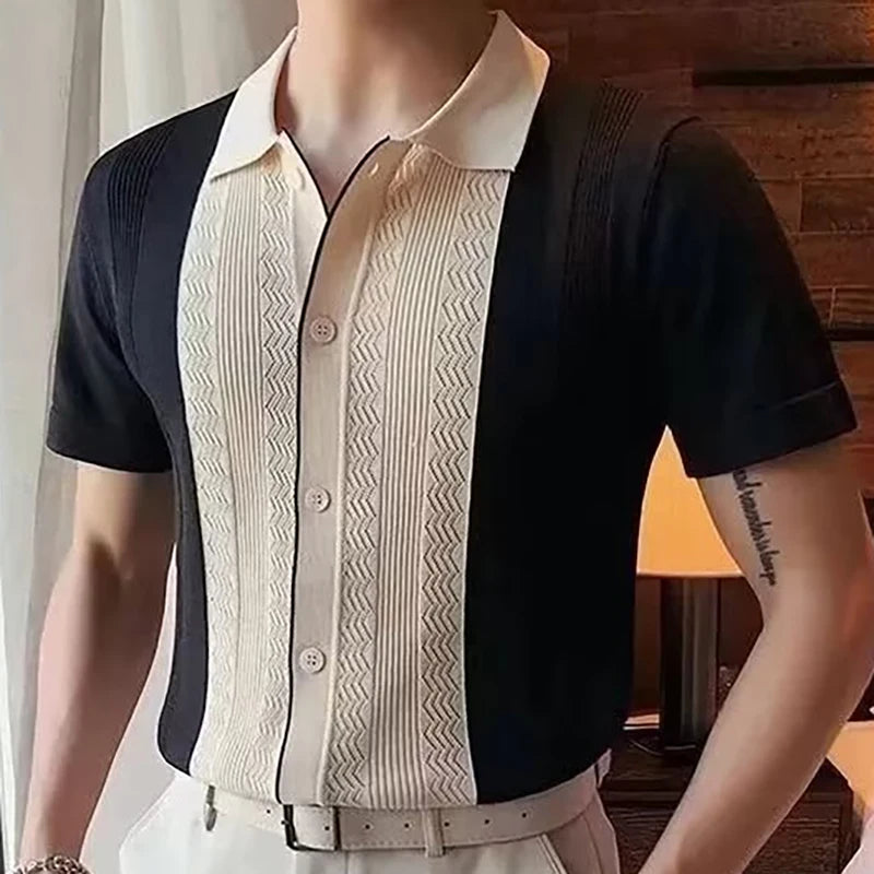 Men's Casual Knit Polo – Stylish Slim Fit Short Sleeve for Summer Outings — detail view
