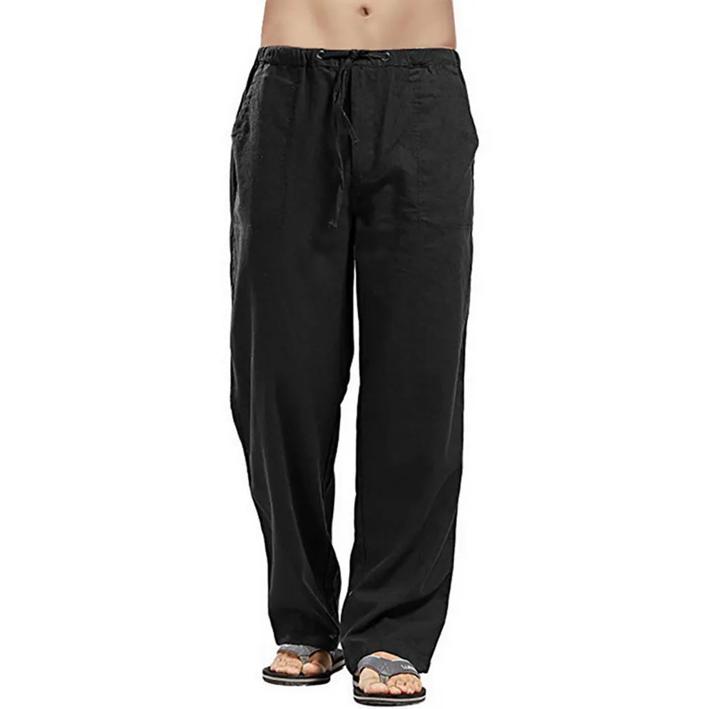 Men's Casual Linen Pants – Breathable Summer Comfort — front close-up