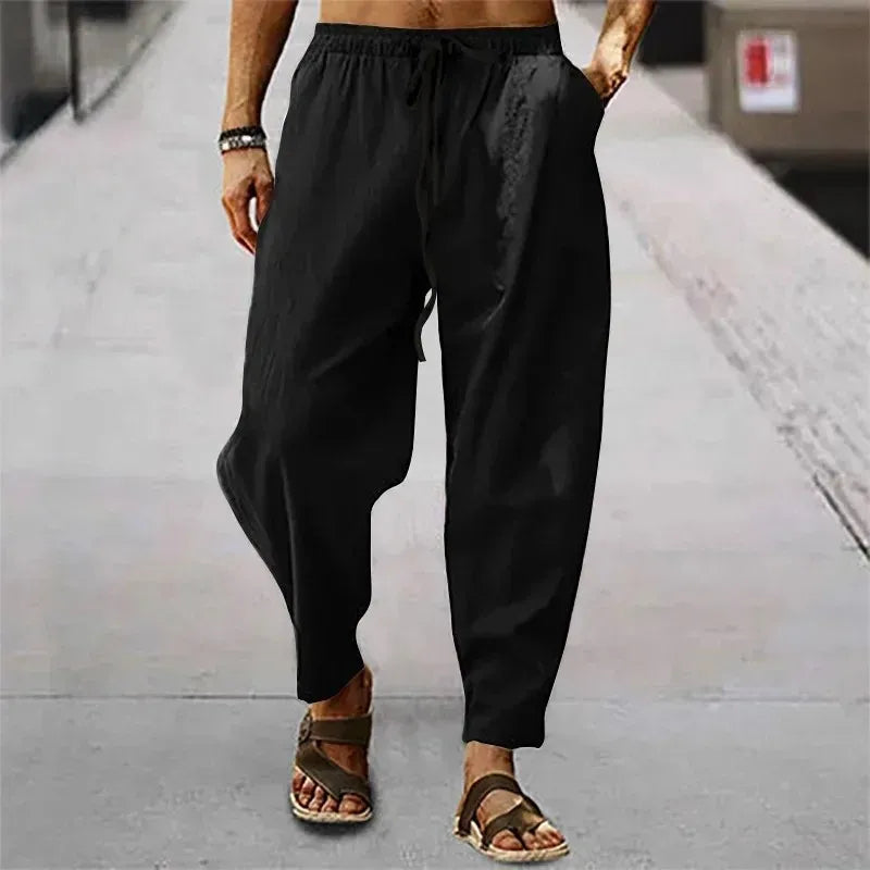 Men's Casual Linen Pants – Breathable Wide-Leg Design for Comfort — alternative angle