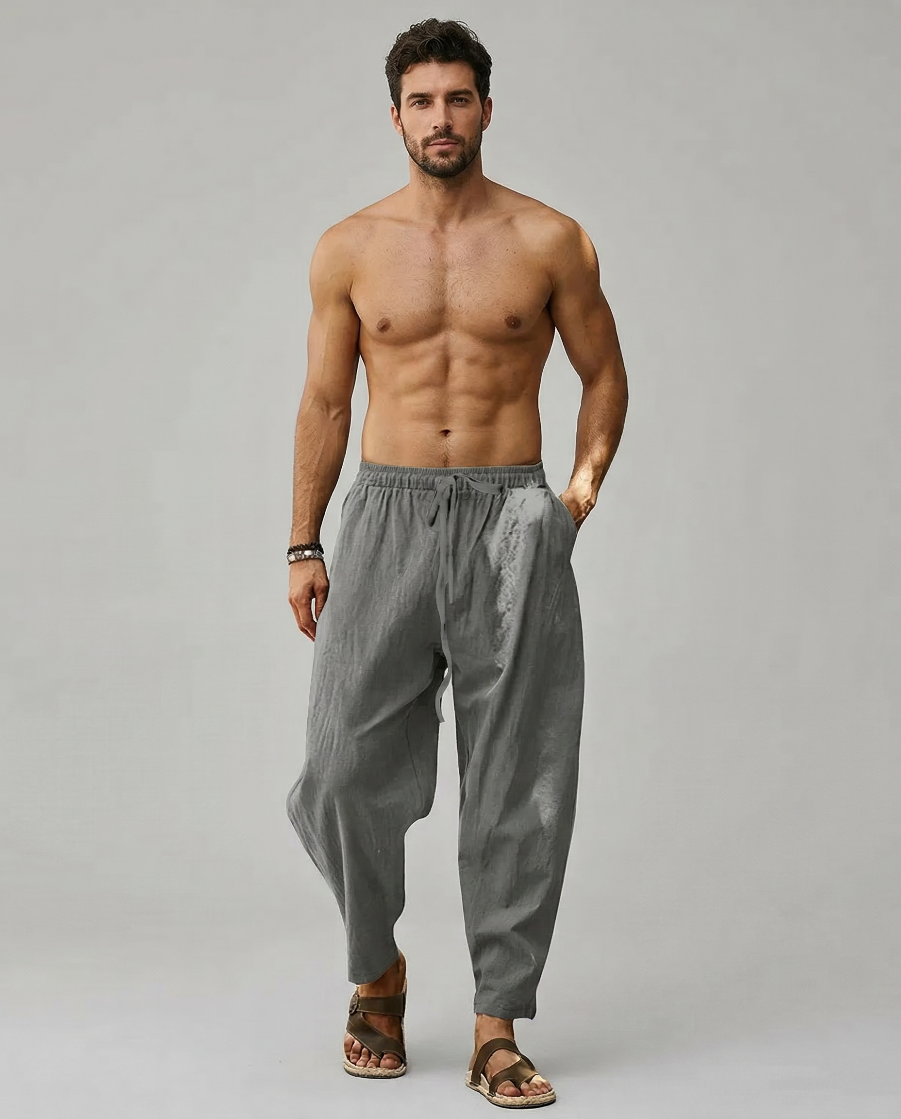 Men's Casual Linen Pants – Breathable Wide-Leg Design for Comfort — back view