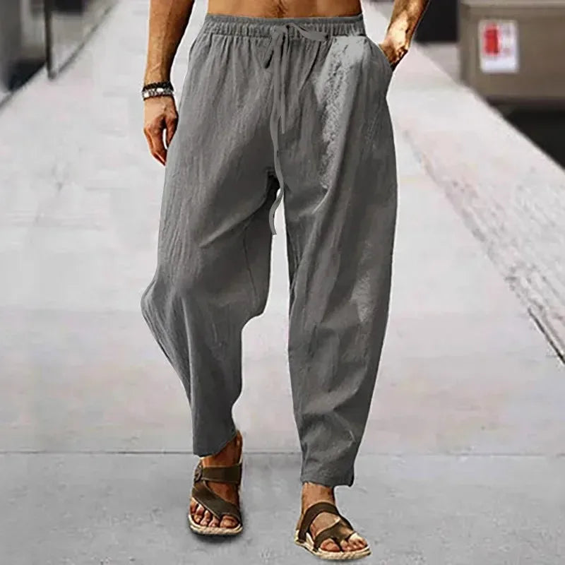 Men's Casual Linen Pants – Breathable Wide-Leg Design for Comfort — close-up