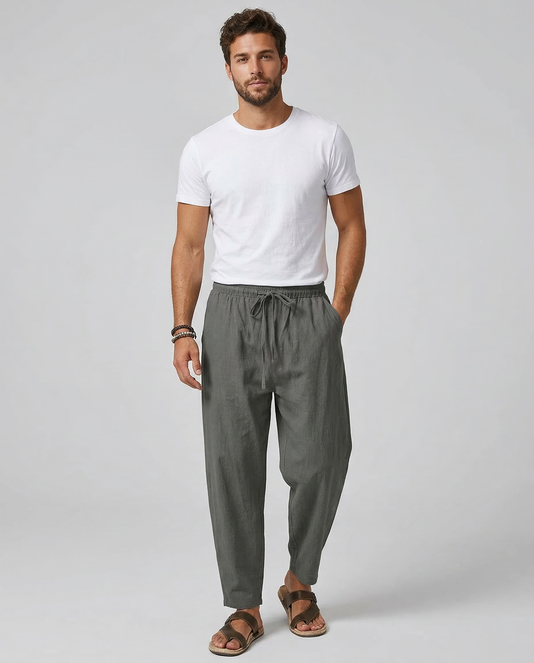 Men's Casual Linen Pants – Breathable Wide-Leg Design for Comfort — detail view
