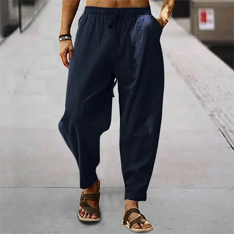 Men's Casual Linen Pants – Breathable Wide-Leg Design for Comfort — fit overview