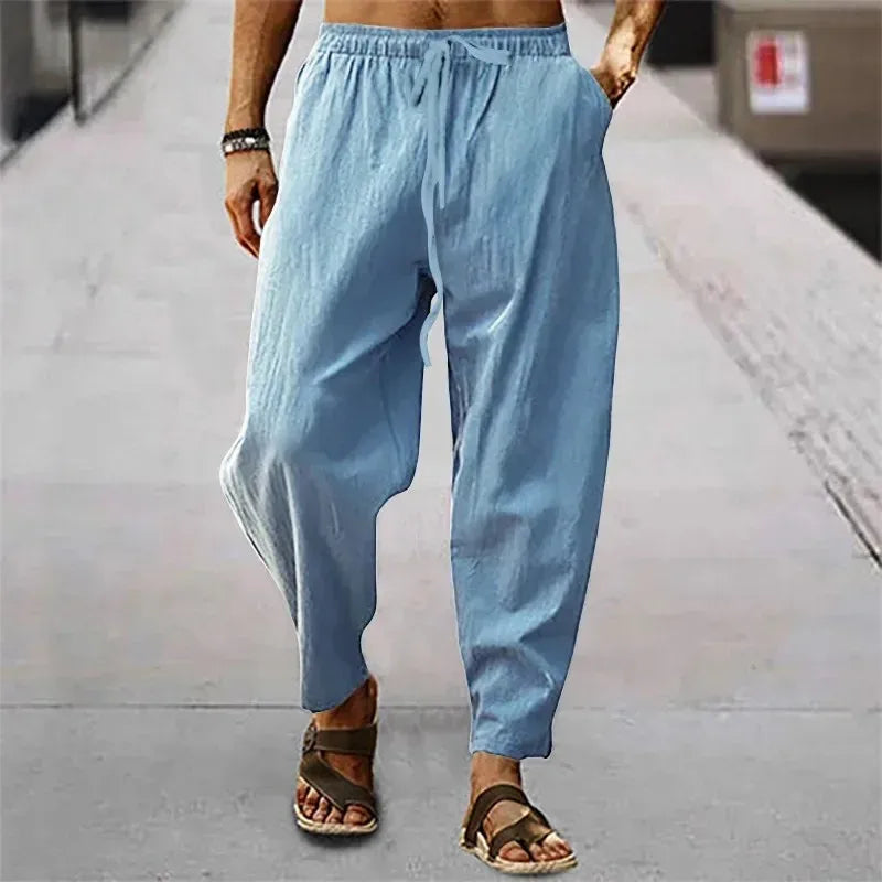 Men's Casual Linen Pants – Breathable Wide-Leg Design for Comfort — styling detail